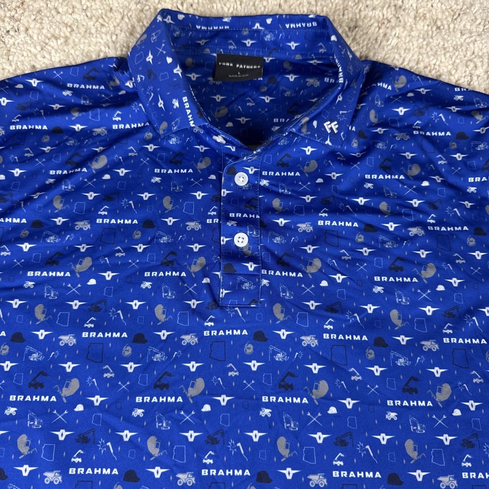 Fore‎ Fathers Mens Large Blue AOP Brahama Performance Stretch Polo Short Sleeve